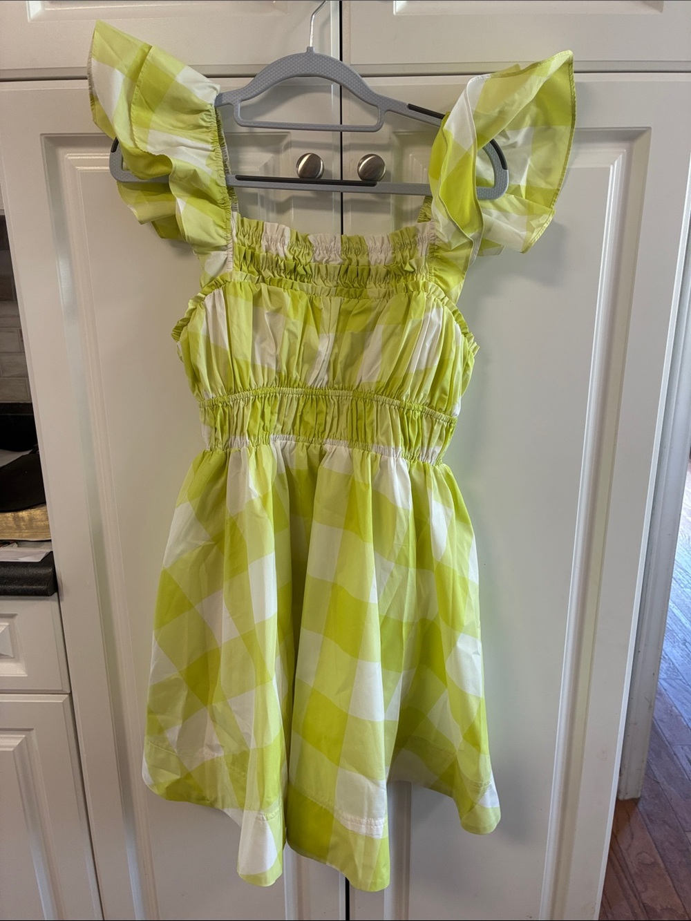 Maeve Anthropology chartreuse yellow and white gingham mini dress XS